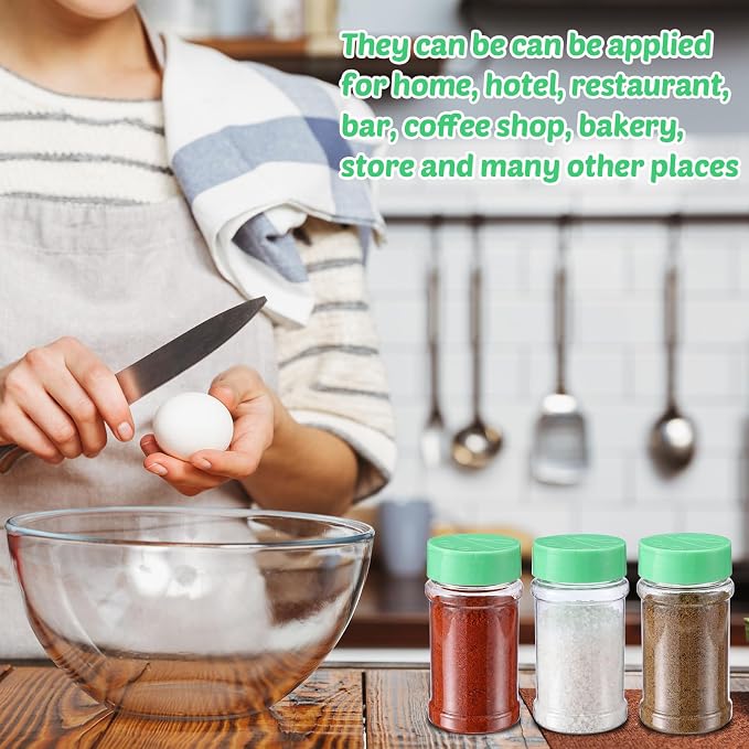 Jadive 36 Pcs 5.5 oz Plastic Spice Jars with Shaker Lids Clear Spice Bottles Plastic Seasoning Containers Empty Shaker for Kitchen Storing Herbs Seasoning Powders Pepper (Green)