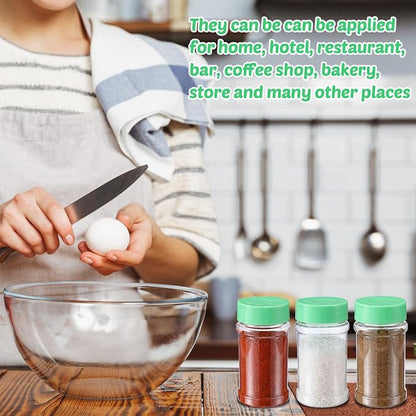 Jadive 36 Pcs 5.5 oz Plastic Spice Jars with Shaker Lids Clear Spice Bottles Plastic Seasoning Containers Empty Shaker for Kitchen Storing Herbs Seasoning Powders Pepper (Green)