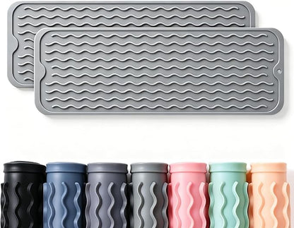 2 Pack Caketime Silicone Dish Drying Mat for Kitchen Counter Bathroom Under Sink Protector Faucet Drip Gadgets Clearance Washer Dryer Countertop Organizer Drain Tray 17"x6" Light Gray