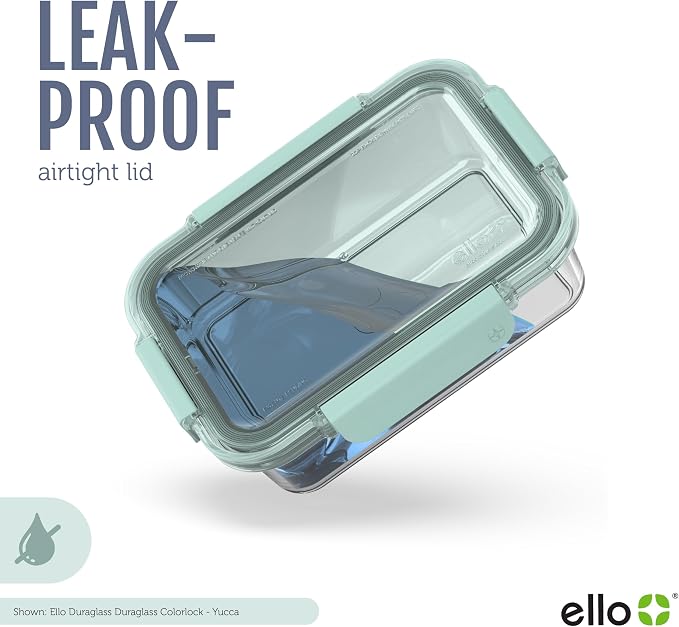 Ello Color Lock 8PC Mixed Glass Food Storage Sets, Leak-Proof Glass Food Storage Containers