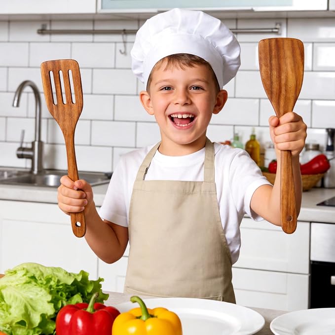 Wooden Spatula for Cooking Utensils Set Acacia Wood Spatulas for Kitchen Use Non Toxic Serving Utensil Slotted Turner Wood Scraper Flat Baking Cooking Spatula Non Stick Spurtle Wok Kitchen Utensils