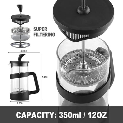 Sivaphe Small French Press 12oz Light-weight Durable High Borosilicate Carafe/Tea Maker Single Serve Coffee Press Frothed Brewer