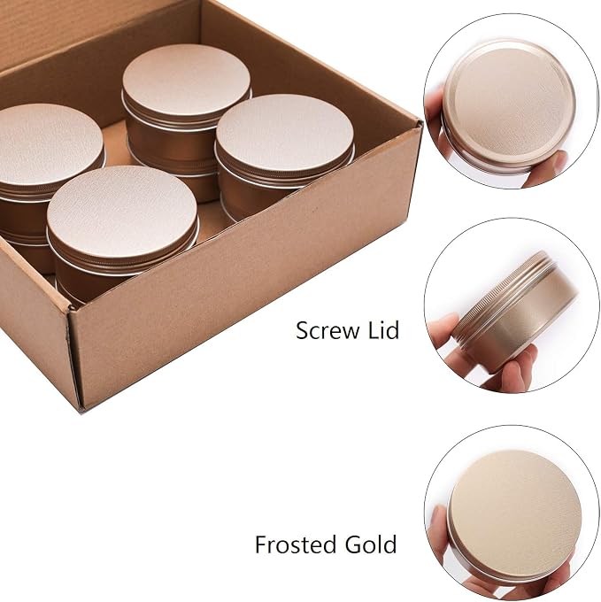 6 Oz Aluminum Metal Tin 18 Pack Can Tins Empty Screw Top Spice Tins Aluminum Containers with Lids(Frosted Gold)