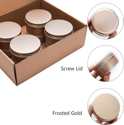 6 Oz Aluminum Metal Tin 18 Pack Can Tins Empty Screw Top Spice Tins Aluminum Containers with Lids(Frosted Gold)