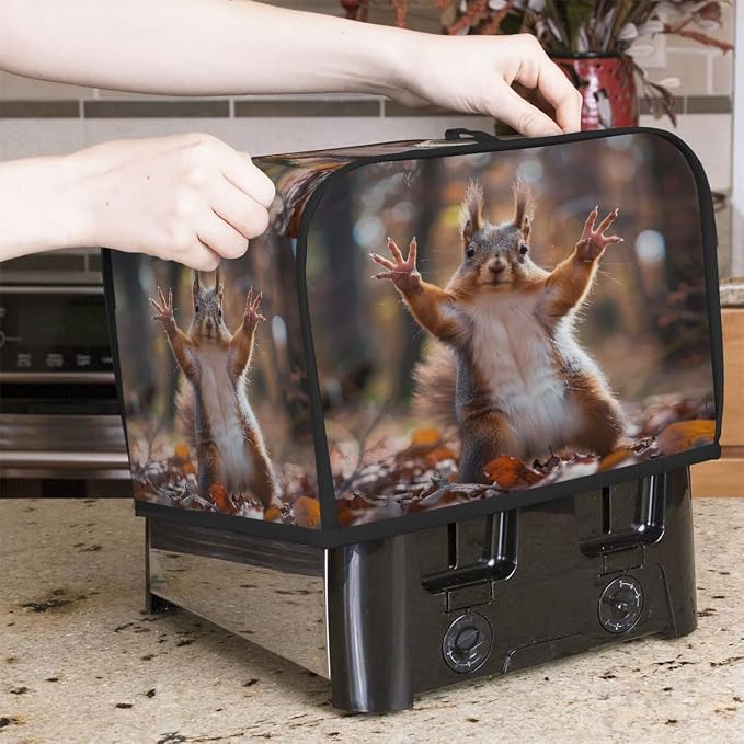 Animal Squirrel Toaster Cover 2 Slice Wide Slot Washable Toaster Covers | Funny Art Dust and Fingerprint Protection Bread Maker Covers for Kitchen Accessories Decor Bakeware Women Gift