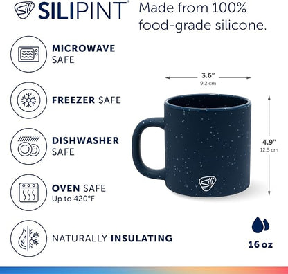 Silipint 16oz Silicone Coffee Mug – Unbreakable Dishwasher Safe Microwave Oven & Freezer Compatible Travel Mug – Non-Toxic Reusable Cup for Hot Coffee Tea or Cold Drinks (Speckled Blue) Pack of 1