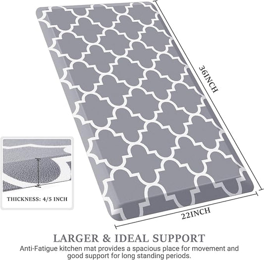 WISELIFE Anti Fatigue Floor Mat - 4/5 Inch Thick Kitchen Mat Non Slip Waterproof Heavy Duty Ergonomic Comfort Mat Durable for Home, Office, Sink, Laundry,(22" x 36", Grey)