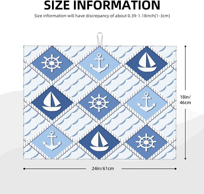 Vintage Nautical Sailboat Anchor Dish Drying Mat 18x24 For Kitchen Counter Absorbent Microfiber Dishes Pad Dish Drainer Rack Mats Fast Dry Kitchen Accessories