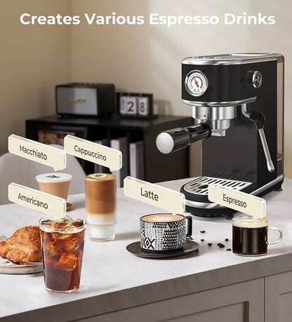 Atatix 20 Bar Espresso Machine with Milk Frother, Professional Compact Espresso Maker, Stainless Steel Coffee Machine with Precise Temp Control & 44oz Removable Water Tank for Latte, Cappuccino, Black