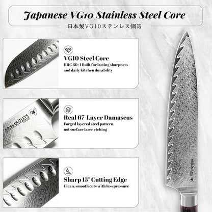 6 Piece Japanese Damascus Knife Set, Professional Chef Knife Set with VG10 Steel Core, Ultra Sharp 67-Layer Kitchen Knives, Pakkawood Handle Gift Box