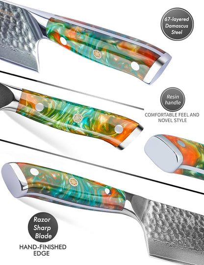 7.5" Nakiri Knife - Kitchen Vegetable Cleaver - Japanese Usuba Knife - Hammered Damascus Steel & Resin Handle - YAO Series