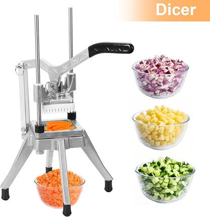 Commercial Vegetable Fruit Chopper W/6-Wedge Slicer&1/4″&3/8″&1/2" Blade Professional Food Dicer French Fry Cutter Onion Slicer Stainless Steel For Tomato Peppers Potato Mushroom
