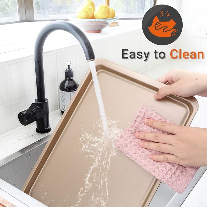 Beasea Cookie Sheet Nonstick Set of 2, Beasea 10 x 14.6 Inch Carbon Steel Baking Sheets Pan Toaster Oven Baking Pans Baking Tray Rimmed Baking Pan - Gold