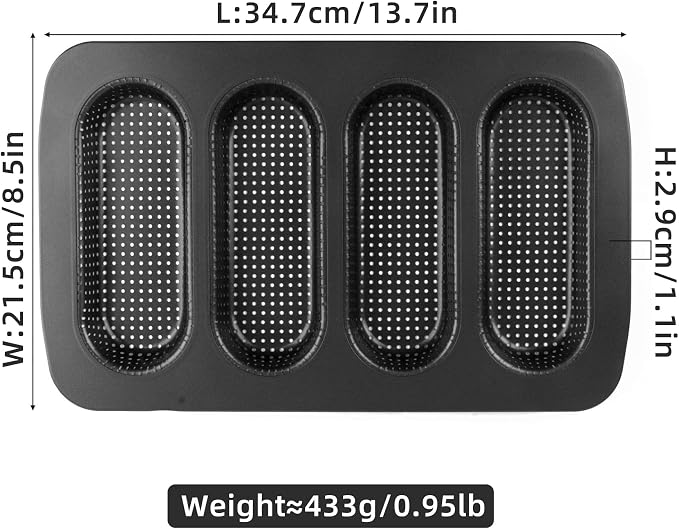 Carbon Steel Hot Dogs Buns Mold - Set of 2 Baguette Pan Nonstick French Bread Loaf Pan 4 Trays Baking Mold for Hot Dogs, Buns