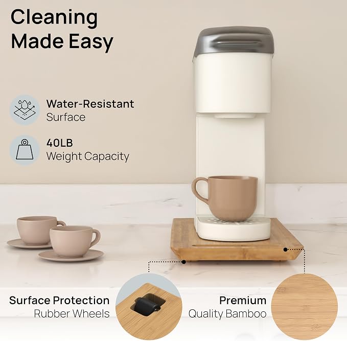 Ibyx Elegant Appliance Slider - Sliding Tray for Coffee Maker & Heavy Kitchen Appliances, Easy Slide, Made of Premium Bamboo, Space-Saving Kitchen Organizer, 40 lb Capacity, Natural - 7.5 x 14.5 Inch