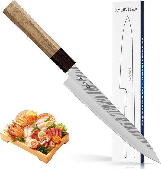 8.5 Inch Sashimi Knife Sushi Knife, 9-Layer VG10 High Carbon Steel Japanese Yanagiba Knifes, Sharp Long Slicing Bread Knifes with Rosewood Handle for Home Kitchen