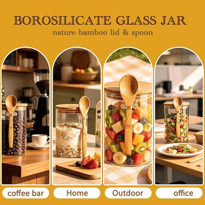 Airtight Glass Jars With Bamboo Lids And Spoons, 17oz Glass Canisters With Lid For Spice Beans Tea, Sealed Sugar Container, Glass Coffee Containers, Food Jars Canisters, Kitchen Accessories (4pcs)