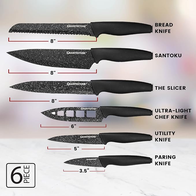 Nutriblade Knife Set by Granitestone, 13 Pieces High-Grade Stainless Steel Blade Chef Kitchen Knives Set with Acrylic Block Includes 6-piece Kitchen Knife plus 6-piece Fully Serrated Steak Knife
