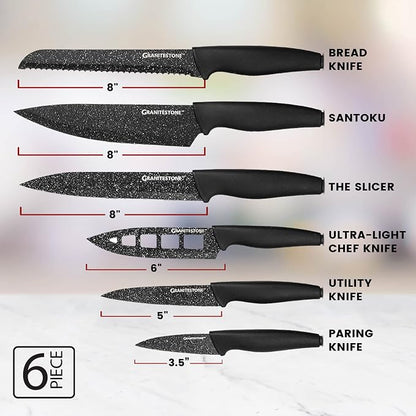 Nutriblade Knife Set by Granitestone, 13 Pieces High-Grade Stainless Steel Blade Chef Kitchen Knives Set with Acrylic Block Includes 6-piece Kitchen Knife plus 6-piece Fully Serrated Steak Knife