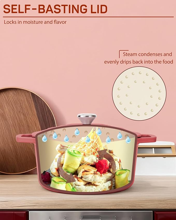Ciwete Enameled Cast Iron Dutch Oven – 6 Quart Pot with Lid & Potholders – Heavy-Duty Cookware for Bread Baking, Braising, Stews & Roasting – Oven & Stovetop Safe up to 500°F – Red