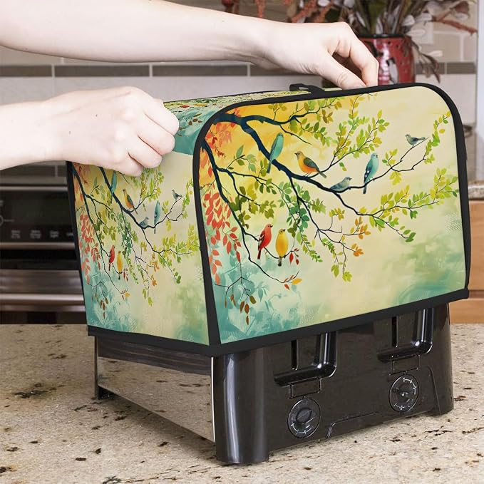 Animal Bird Toaster Cover 4 Slice Wide Slot Washable Toaster Covers | Tree Art Dust and Fingerprint Protection Bread Maker Covers for Kitchen Accessories Decor Bakeware Women Gift