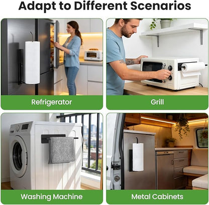 Paper Towel Holder, Magnetic Paper Towel Holder for Fridge, Toilet Paper Roll Holder Magnet Towel Rack Wall Mount Fridge Organizer for Paper Towels Rolls Bathroom Pantry RV Kitchen Storage