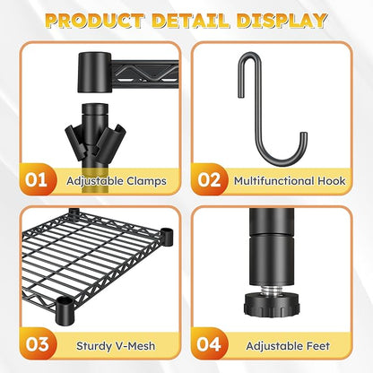REIBII 3-Tier Mini Fridge Shelf with Storage, 264LBS Metal Shelving with 8 Hooks, Adjustable Height Organizer for Dorm, Kitchen, Apartment & Office, Microwave Rack, 26.38" Wx18.1 Dx65.36 H, Black