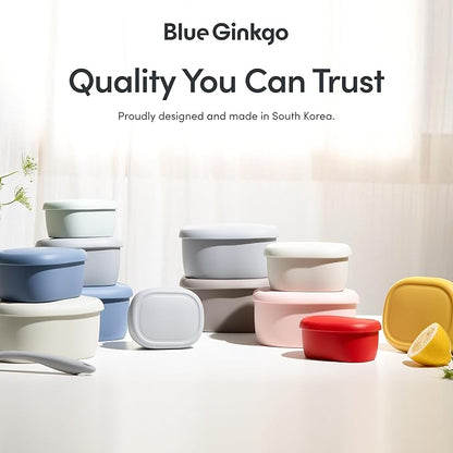 BLUE GINKGO Nesting Silicone Containers - Large Silicone Food Storage Container | BPA Free, Airtight, Dishwasher and Freezer Safe (47.5 oz) - Green