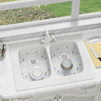 Kitchen Sink Bottom Grid Protector 16.1"L X 13"W, Universal Metal Sink Grate with Rear Drain, Stainless Steel Sink Rack for Bottom of Kitchen Double Bowl Sink, 2Pack