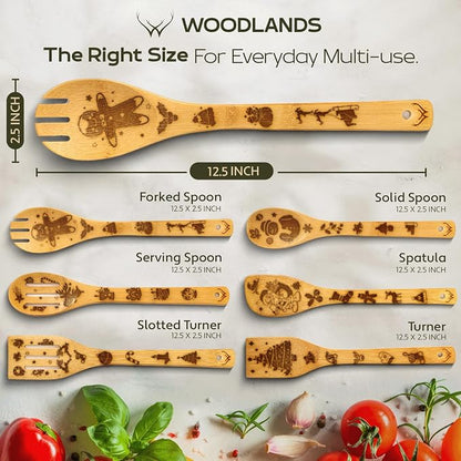 Christmas Wooden Spoons for Cooking - 6-Piece, Christmas Kitchen Utensils Gifts for Kitchen Decor including Spatulas & Spoons, Heat-Resistant, Eco-Friendly And Safe for Non-Stick Cookware