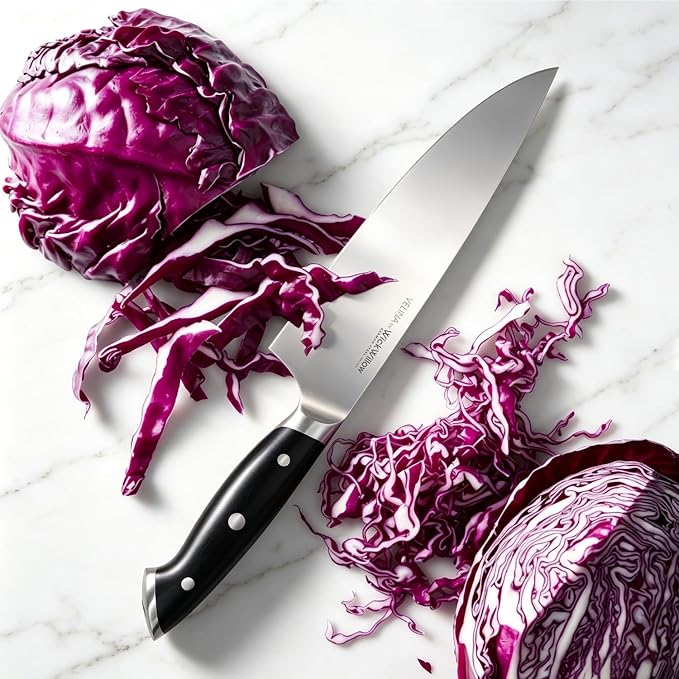 WICKWILLOW 8-Inch Chef Knife - German X50CrMoV15 Steel, Razor-Sharp All-Purpose Kitchen Knife for Everyday Cooking, Meal Prep, Meat, Vegetables & Herbs - Full Tang, Ergonomic Handle, Gift Box