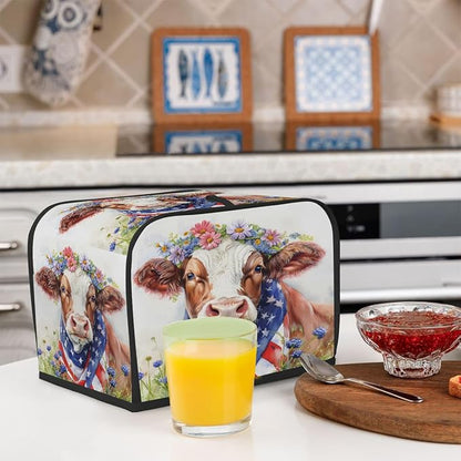Highland Cow Toaster Cover 4 Slice Wide Slot Washable Toaster Covers | Flower Animal Dust and Fingerprint Protection Bread Maker Covers for Kitchen Accessories Decor Bakeware Women Gift
