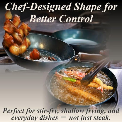 Crafted in Japan. Trusted by Chefs. Japanese Carbon Steel Frying Pan – Precision-Formed, Pre-Seasoned & Lightweight, Chef-Designed for High-Heat Control (11.0 inches)