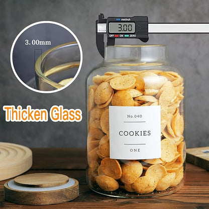 CZHQSMZ Set Of 2 Large Glass Jar with Wooden Lid with 132 Labels, Glass Storage Jars for Flour Pasta Candy Coffee Cookie and More(70 FL OZ/2000 ml)