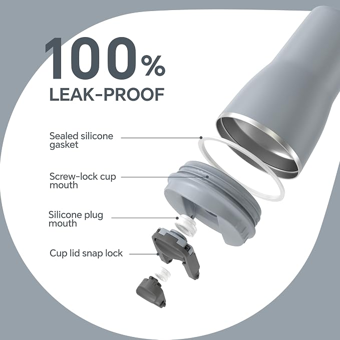 IDEUS Insulated Tumbler with Lid and Straw 14 oz, Stainless Steel Double-Wall Vacuum Leak-Proof Travel Coffee Mug, Cup Holder Friendly, Ultimate Gray