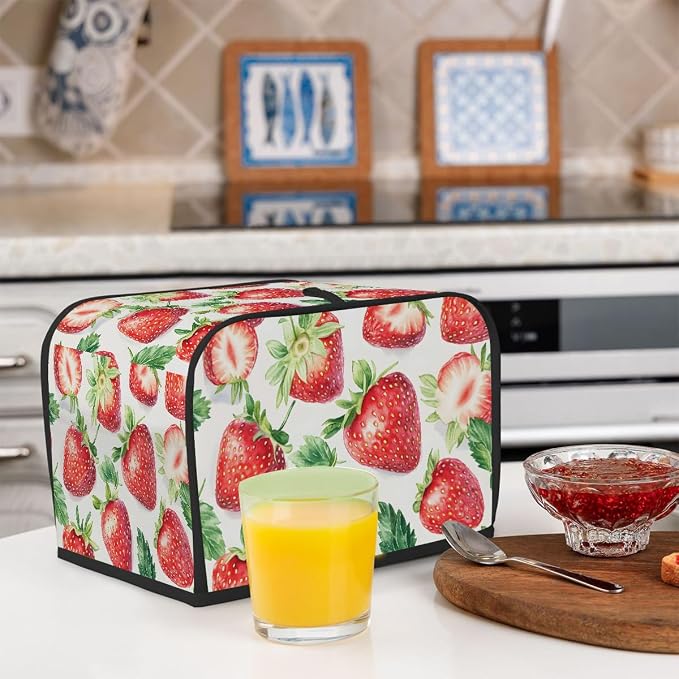 4 Slice Strawberry Fruit Red Toaster Cover Waterproof Dust Fingerprint Bread Machine Cover Washable Kitchen Appliance Protector For Home Kitchen Bakeware Table Decor Women Gifts