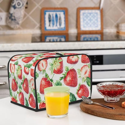 4 Slice Strawberry Fruit Red Toaster Cover Waterproof Dust Fingerprint Bread Machine Cover Washable Kitchen Appliance Protector For Home Kitchen Bakeware Table Decor Women Gifts