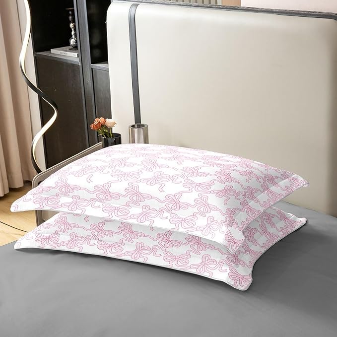 Castle Fairy Full Size Duvet Cover Pink Bowknot 100% Pure Cotton Comforter Cover Kawaii Watercolor Ribbon Bow Bedding Set with 2 Pillowcases (Not Comforter) Coquette Bowtie Quilt Cover