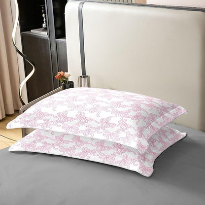 Castle Fairy Full Size Duvet Cover Pink Bowknot 100% Pure Cotton Comforter Cover Kawaii Watercolor Ribbon Bow Bedding Set with 2 Pillowcases (Not Comforter) Coquette Bowtie Quilt Cover
