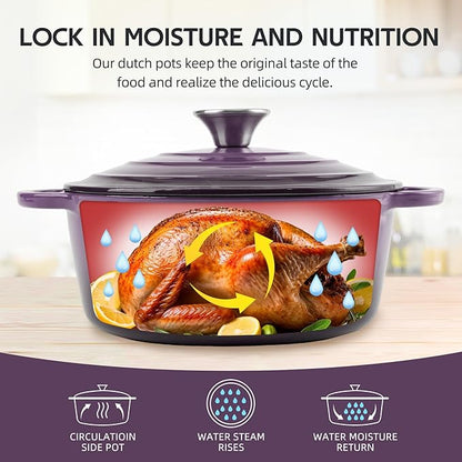 3 Quart Dutch Oven Enameled Cast Iron with Lid - Big Dual Handles - Oven Safe up to 500°F - Classic Round Pot for Versatile Cooking Purple