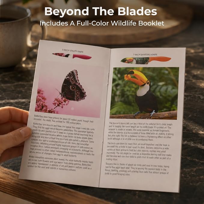 CHEF'S VISION Wildlife Knife Set-6-Piece Stainless Steel Cutting Knives Set for Kitchen with Stunning Animal Designs - Great Gift for Women or Men - Unique Kitchen Knife Set Gift for Nature Lovers