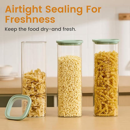 Square Glass Pasta Containers Storage 2.5 Qt Set of 3, Spaghetti Container Storage for Pasta, Nuts, Cereal, Flour, Organize Your Kitchen with these BPA-Free Glass Jars with Lids