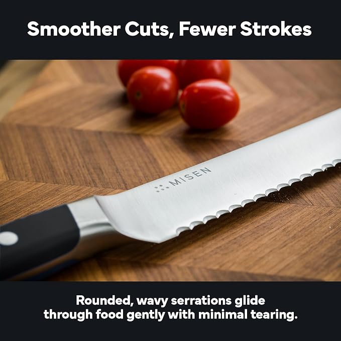 Misen Serrated Bread Knife - High-Carbon Japanese AUS8 Steel - Perfect for Soft Foods, Bread, Pastries, and Fruits - Verstatile Slicer, Razor-Sharp Edge, Durable Blade, Ergonomic Handle - 5", Black