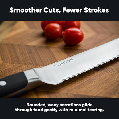Misen Serrated Bread Knife - High-Carbon Japanese AUS8 Steel - Perfect for Soft Foods, Bread, Pastries, and Fruits - Verstatile Slicer, Razor-Sharp Edge, Durable Blade, Ergonomic Handle - 5", Black