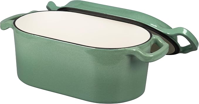 VORRINGARD Oval Dutch Oven Pot with Lid, Enamel Coating Cast Iron Bread Pans for Homemade Sourdough Bread Baking, Cooking, 4 Quart, Sage Green