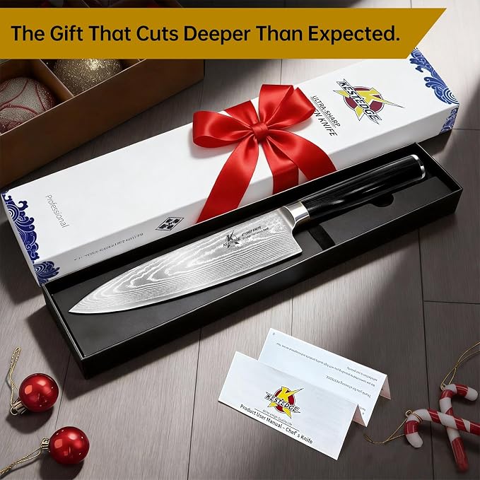 8 Inch Chef Knife VG10 Damascus - Ultra Sharp G10 Handle | Ultra sharp VG10 chef knife, Damascus non-stick blade, military-grade G10 grip, rust resistant, perfect for meal prep