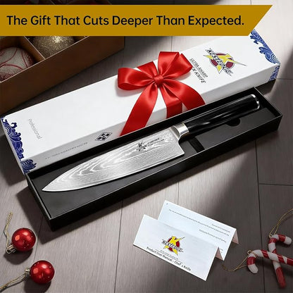 8 Inch Chef Knife VG10 Damascus - Ultra Sharp G10 Handle | Ultra sharp VG10 chef knife, Damascus non-stick blade, military-grade G10 grip, rust resistant, perfect for meal prep