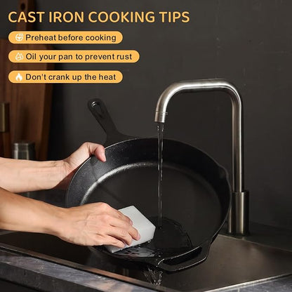 EWFEN Cast Iron Skillet 12 Inch, Pre-Seasoned Frying Pan, Heavy-Duty Professional Restaurant Chef Quality Cookware with Drip Spout, Indoor & Outdoor Use, Compatible with Oven, Stove, Grill & Campfire