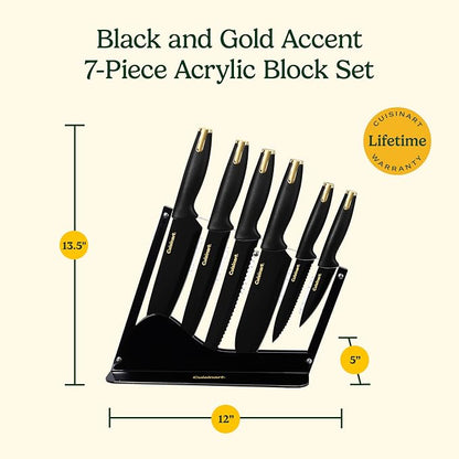 Cuisinart Advantage Nonstick Ceramic-Coated Knife Set, 7-Piece Acrylic Block Stainless Steel Knives for Precise Cutting, Durable Kitchen Knife Set with Ergonomic Handles, G1042-7BG
