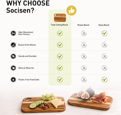Socisen 2-Pack Small Teak Cutting Boards, 8.6" Mini Wood Charcuterie Board | Premium Teak Wood·FSC Certified·Lightweight Chopping Board·Non Toxic Serving Board·Tiny Cheese Board Set·Easy to Clean